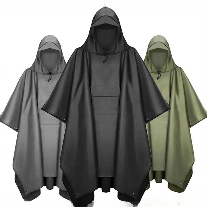 Regenponcho waterdicht met capuchon, inzetbaar als tarp