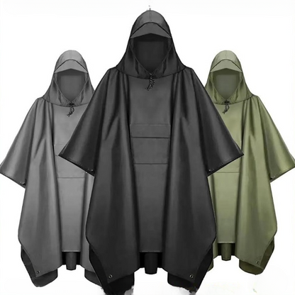 Regenponcho waterdicht met capuchon, inzetbaar als tarp