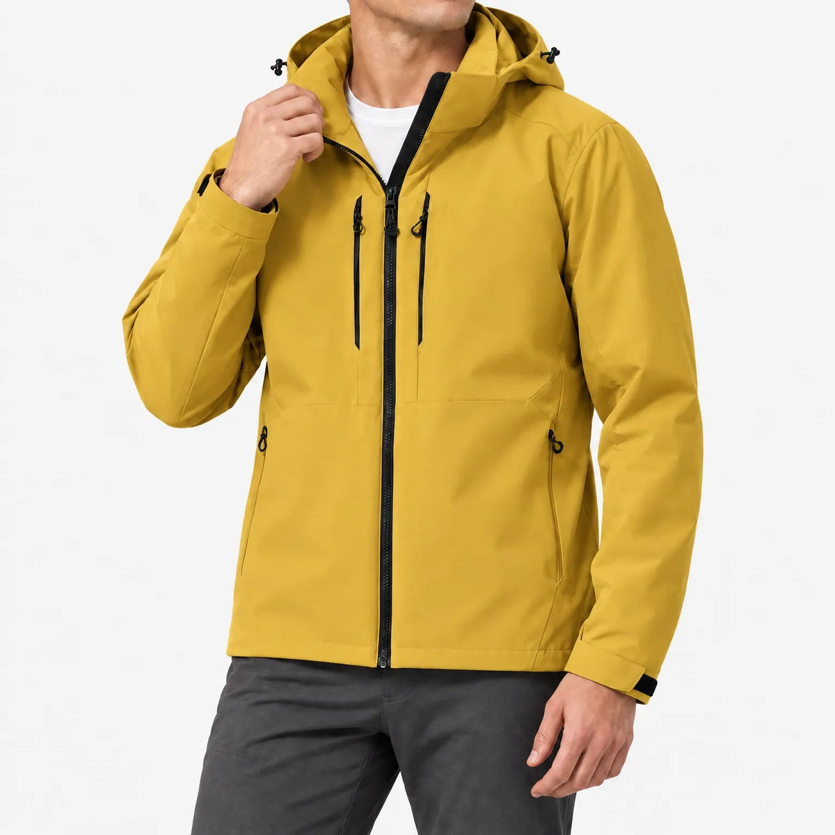 Windjack unisex in mosterdgeel – productfoto op wit