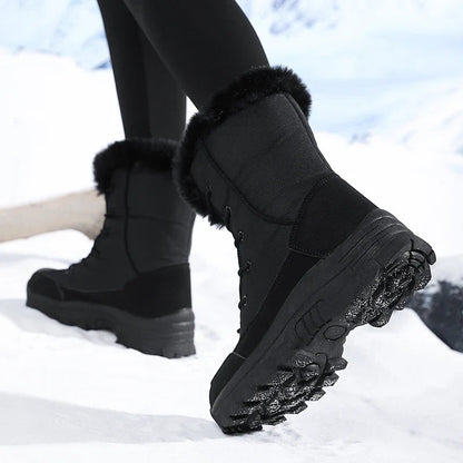 Snowboots dames – profiel van de loopzool tijdens het lopen in de sneeuw