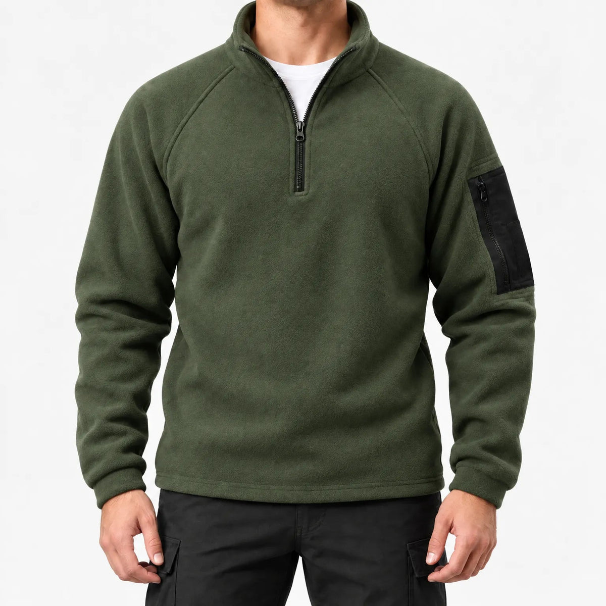 Fleece trui heren in olijfgroen – productfoto