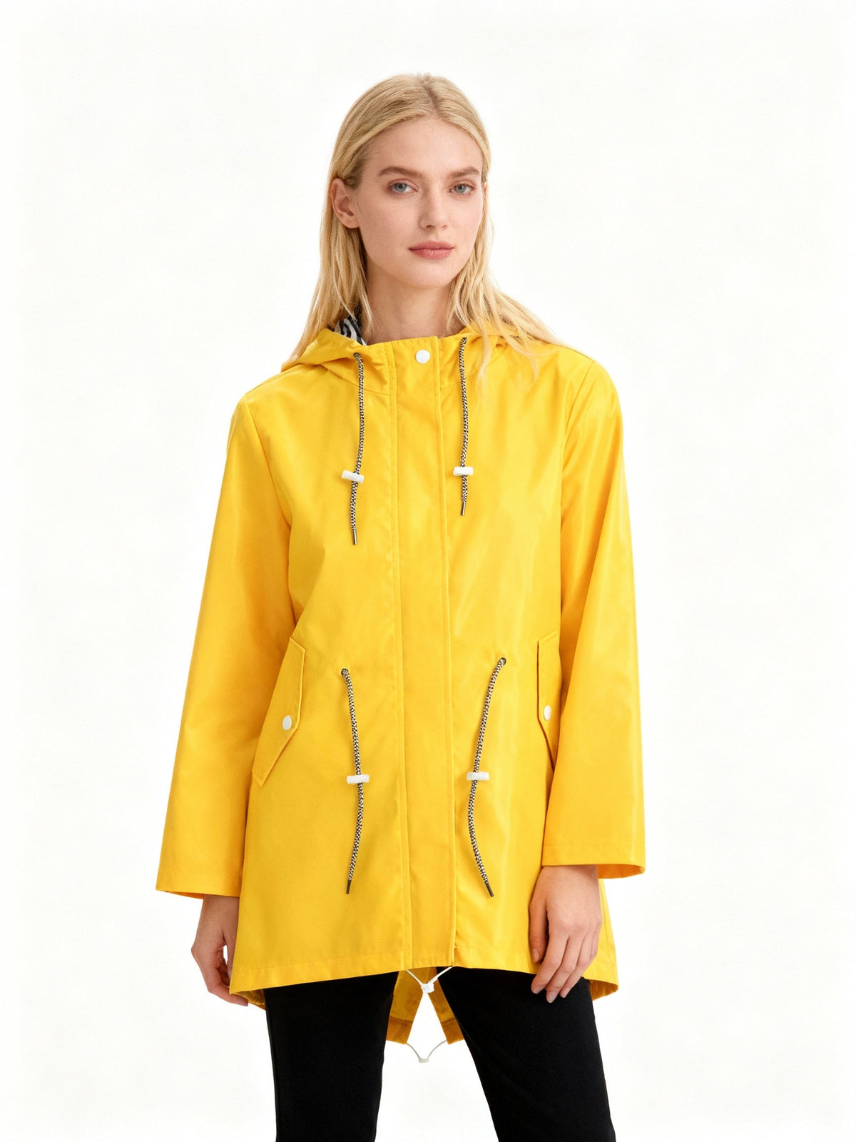 Regenjas dames lang met visstaartzoom en capuchon