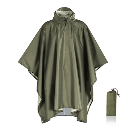 Regenponcho waterdicht met capuchon, inzetbaar als tarp