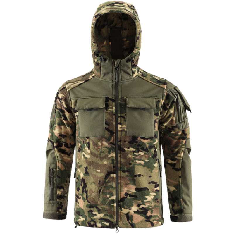 Heren fleecevest tactisch met capuchon in camouflage