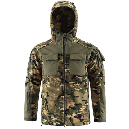 Heren fleecevest tactisch met capuchon in camouflage