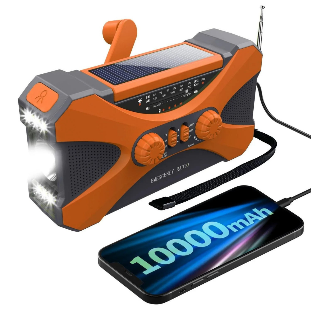 Multifunctionele Noodradio 10000mAh – Zonne-energie, Handcrank, LED & SOS Alarm