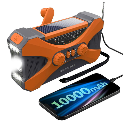 Multifunctionele Noodradio 10000mAh – Zonne-energie, Handcrank, LED & SOS Alarm