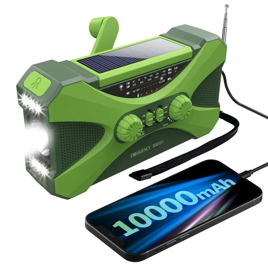 Multifunctionele Noodradio 10000mAh – Zonne-energie, Handcrank, LED & SOS Alarm