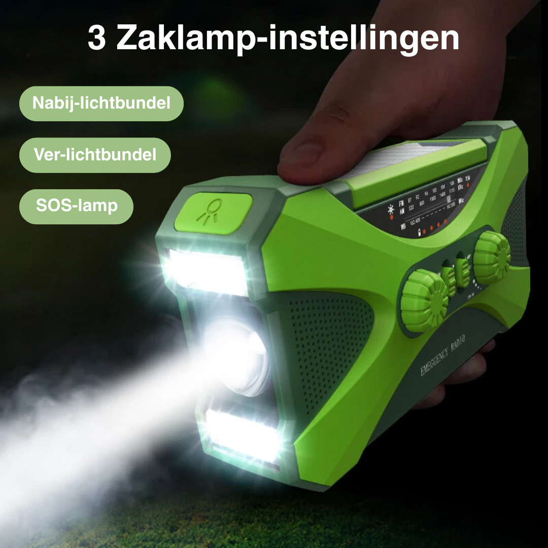 Multifunctionele Noodradio 10000mAh – Zonne-energie, Handcrank, LED & SOS Alarm