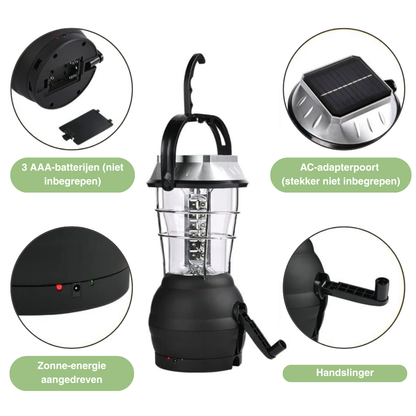 Draagbare Campinglamp – LED - Zonne-energie & Handslinger