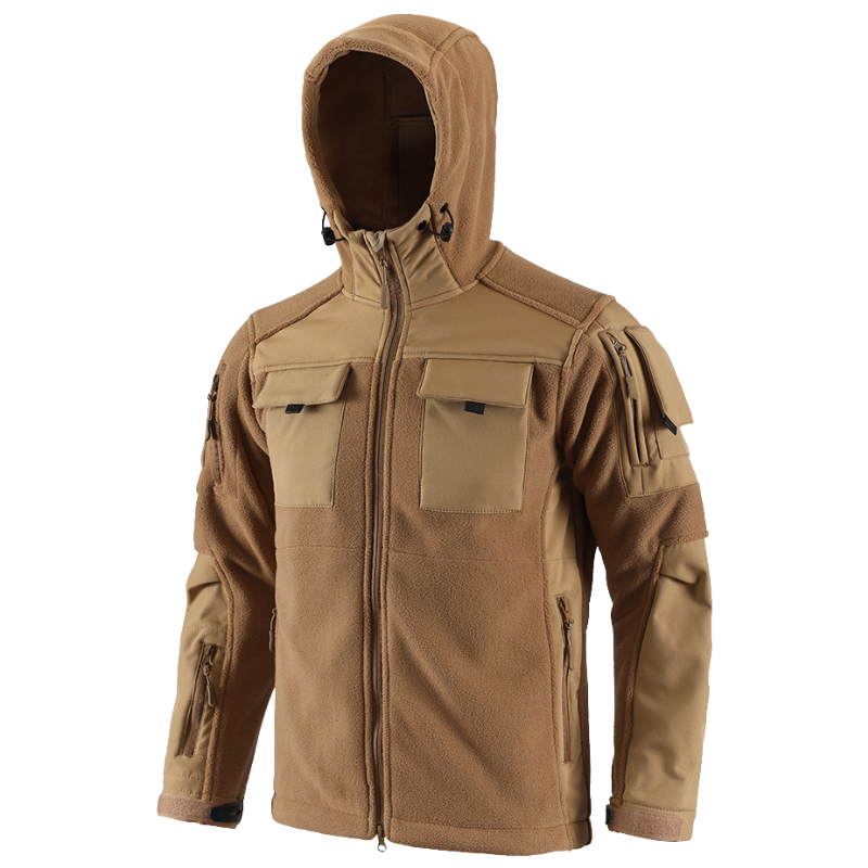 Heren fleecevest tactisch met capuchon in camouflage