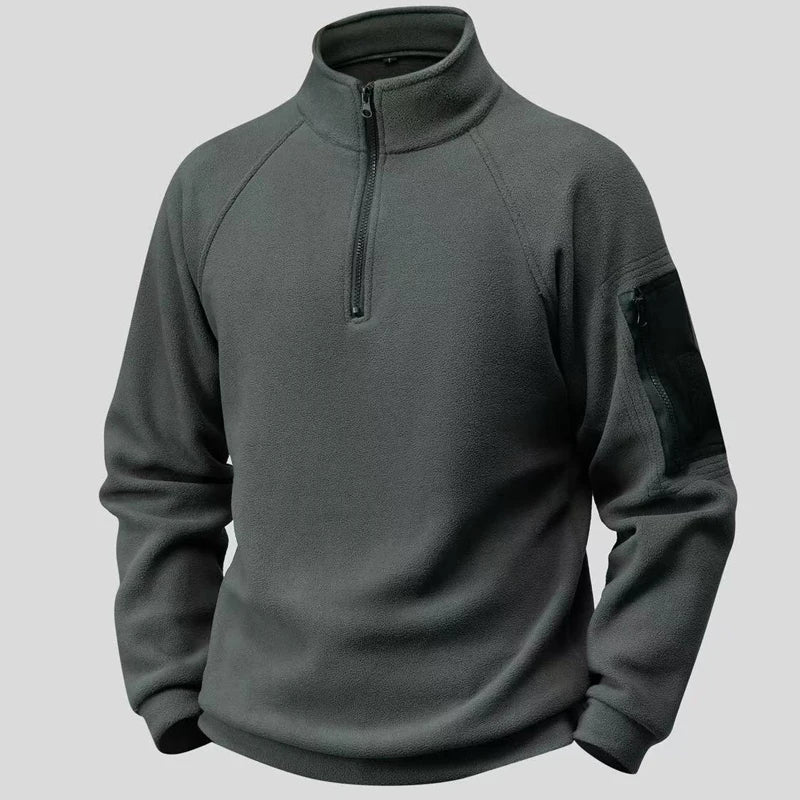 Fleece trui heren in grijs – raglanmouwen en mouwzak