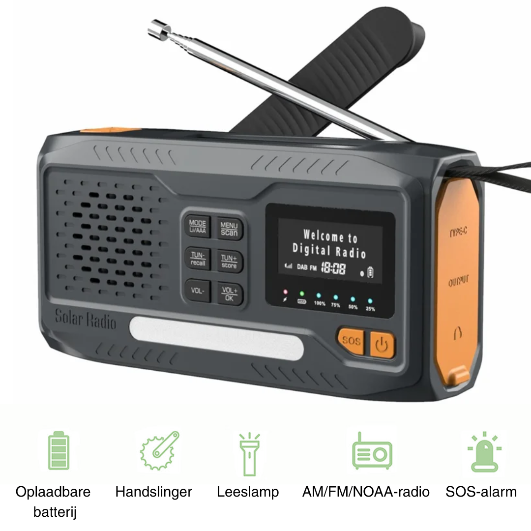 DAB/FM Noodradio 4500mAh – Zonne-energie - Handslinger
