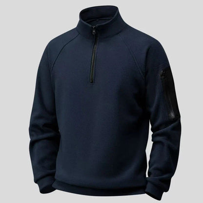 Fleece trui heren in marineblauw – vooraanzicht