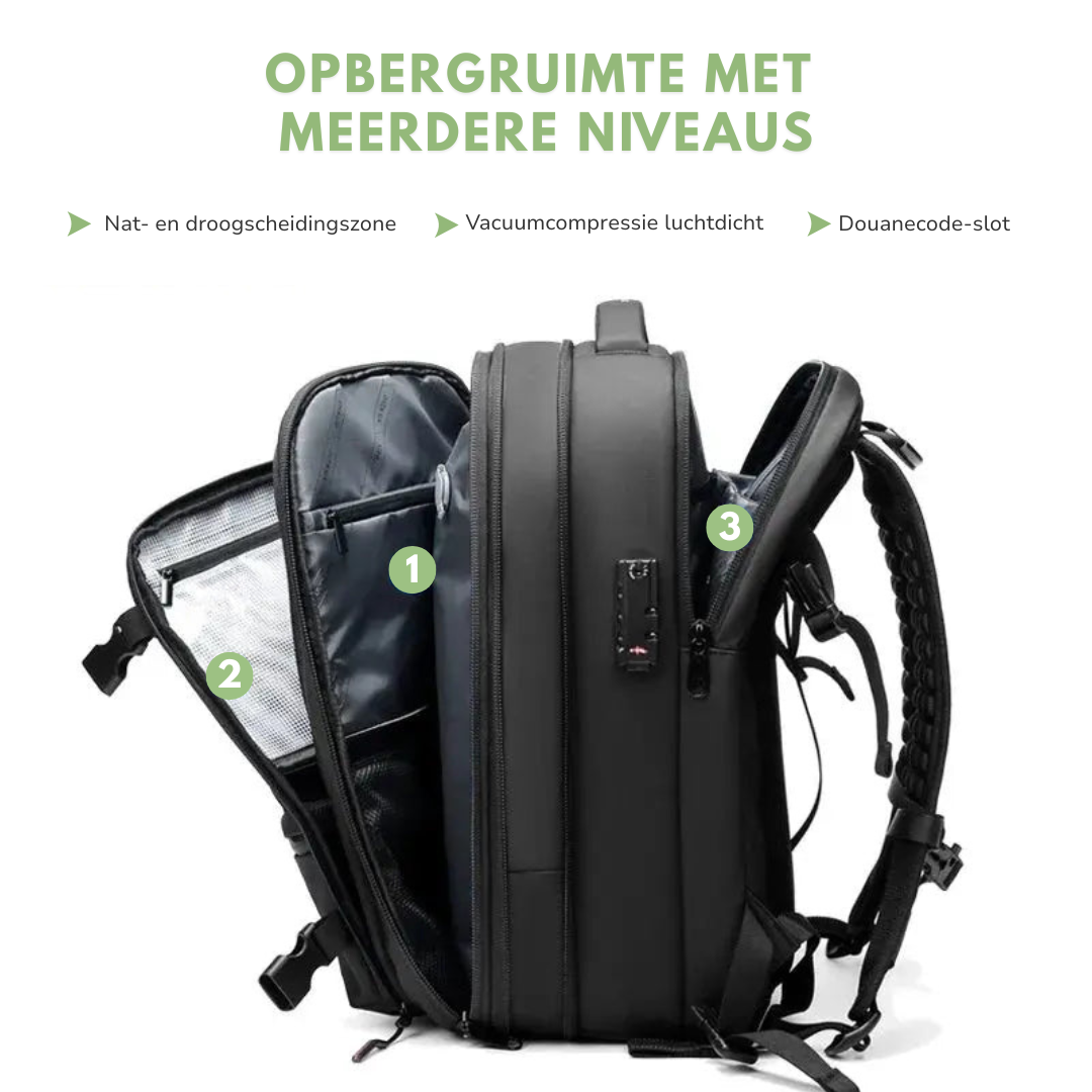 Heren Reistas Rugzak 17 Inch – Vacuümcompressie – Laptopvak
