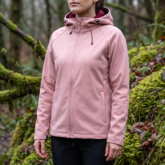 Gevoerde softshell jas dames met capuchon in roze