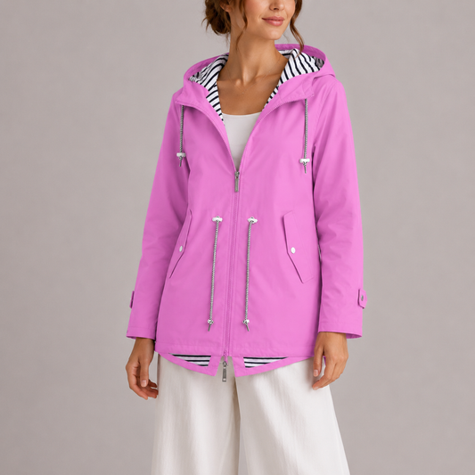 Regenjas voor dames met capuchon en gestreepte voering