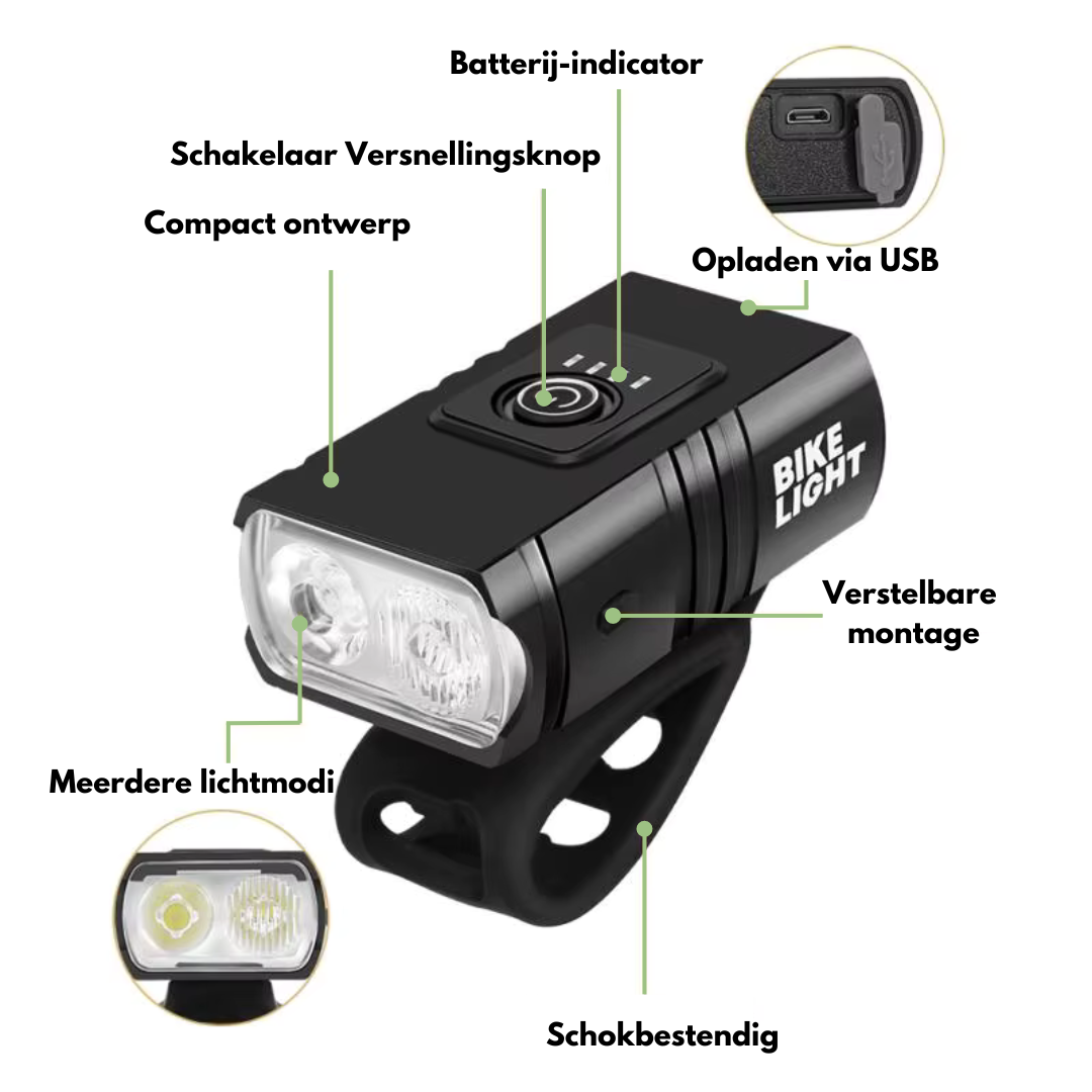 LED Fietsverlichting - 1000 & 500 Lumen - USB Oplaadbaar - OutdoorHavenNL