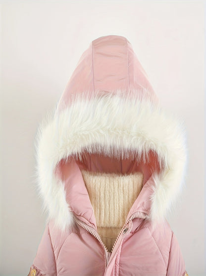 Meisjes winterjas parka met bontcapuchon in roze