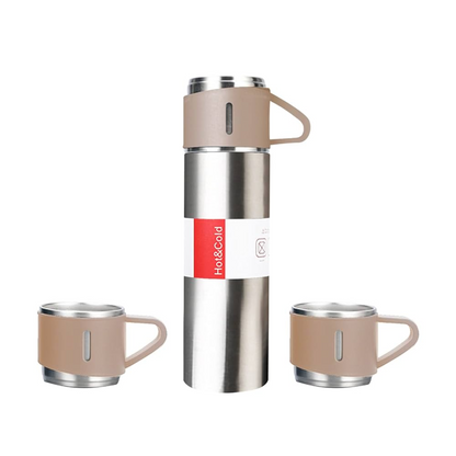 Roestvrijstalen Thermosfles 500ml – Vacuüm geïsoleerd – Met 2 extra bekers