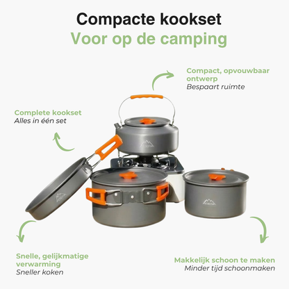 Camping Kookset – Complete 9-Delige Set – Pan, Waterketel & Koekenpan