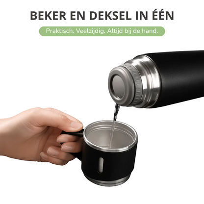 Roestvrijstalen Thermosfles 500ml – Vacuüm geïsoleerd – Met 2 extra bekers