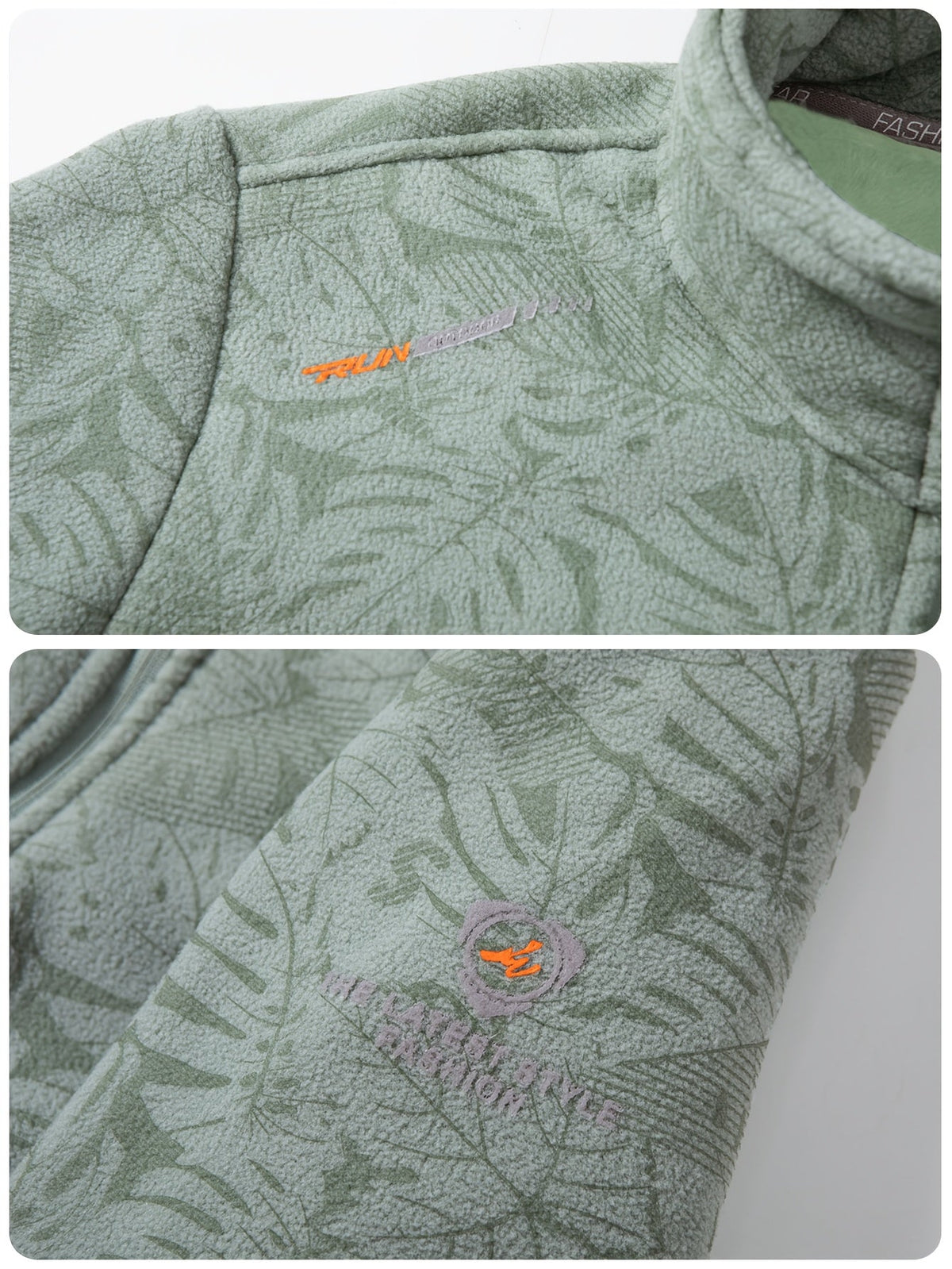 Dames fleece jas met opstaande kraag en bladprint