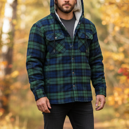 Overshirt heren met capuchon en sherpa voering