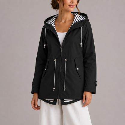 Regenjas voor dames met capuchon en gestreepte voering