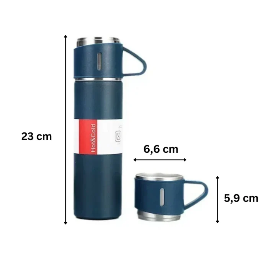 Roestvrijstalen Thermosfles 500ml – Vacuüm geïsoleerd – Met 2 extra bekers