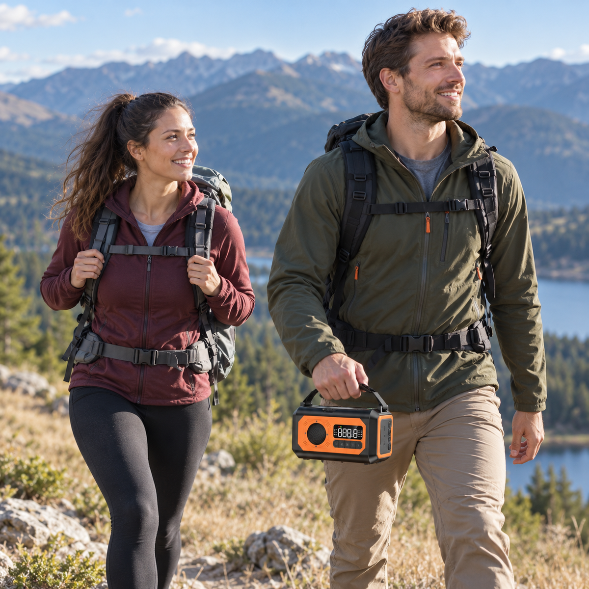 Noodradio in oranje mee op wandeltocht