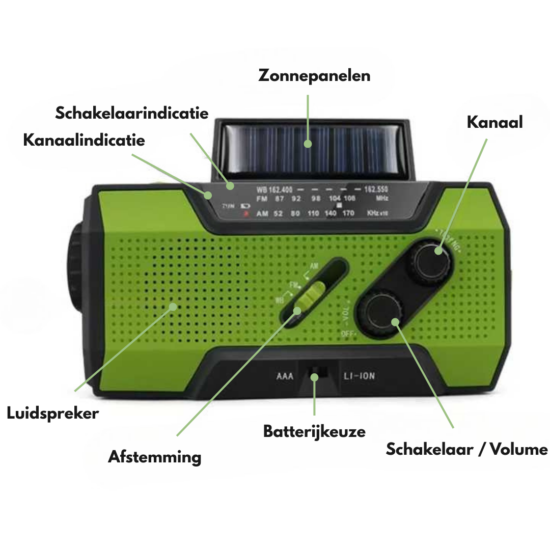 Noodradio – All-in-One & Zonne-energie – 2000mAh Batterij