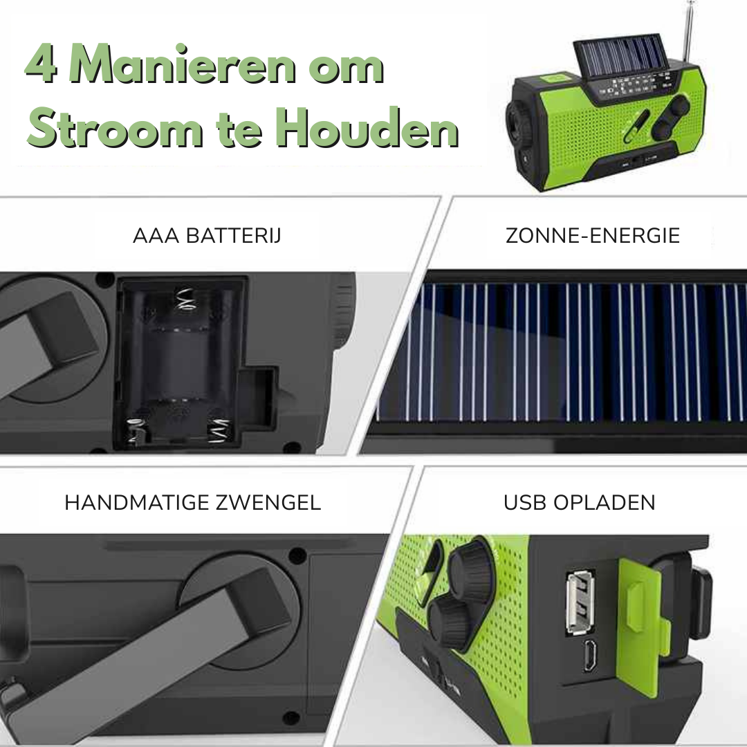 Noodradio – All-in-One & Zonne-energie – 2000mAh Batterij