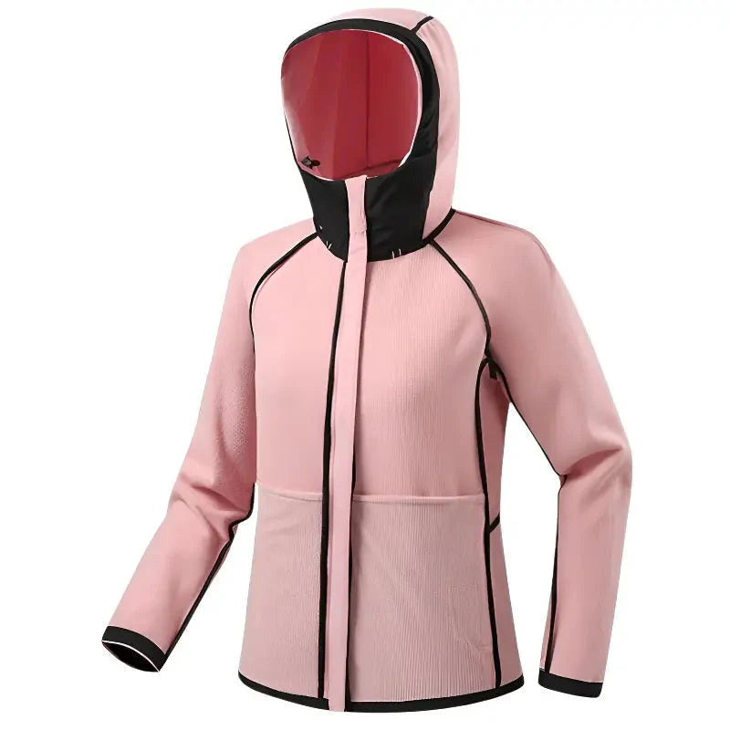 Gevoerde softshell jas dames met capuchon in roze