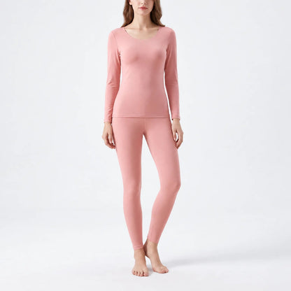 Thermo ondergoed dames Perzik, legging – op model op lichte achtergrond
