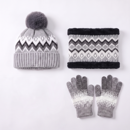 Muts Sjaal Handschoenen Set Dames in Grijs - studiofoto