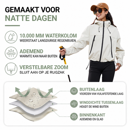 Regenjas Dames Waterdicht en Ademend - Kort - Verstelbare Zoom