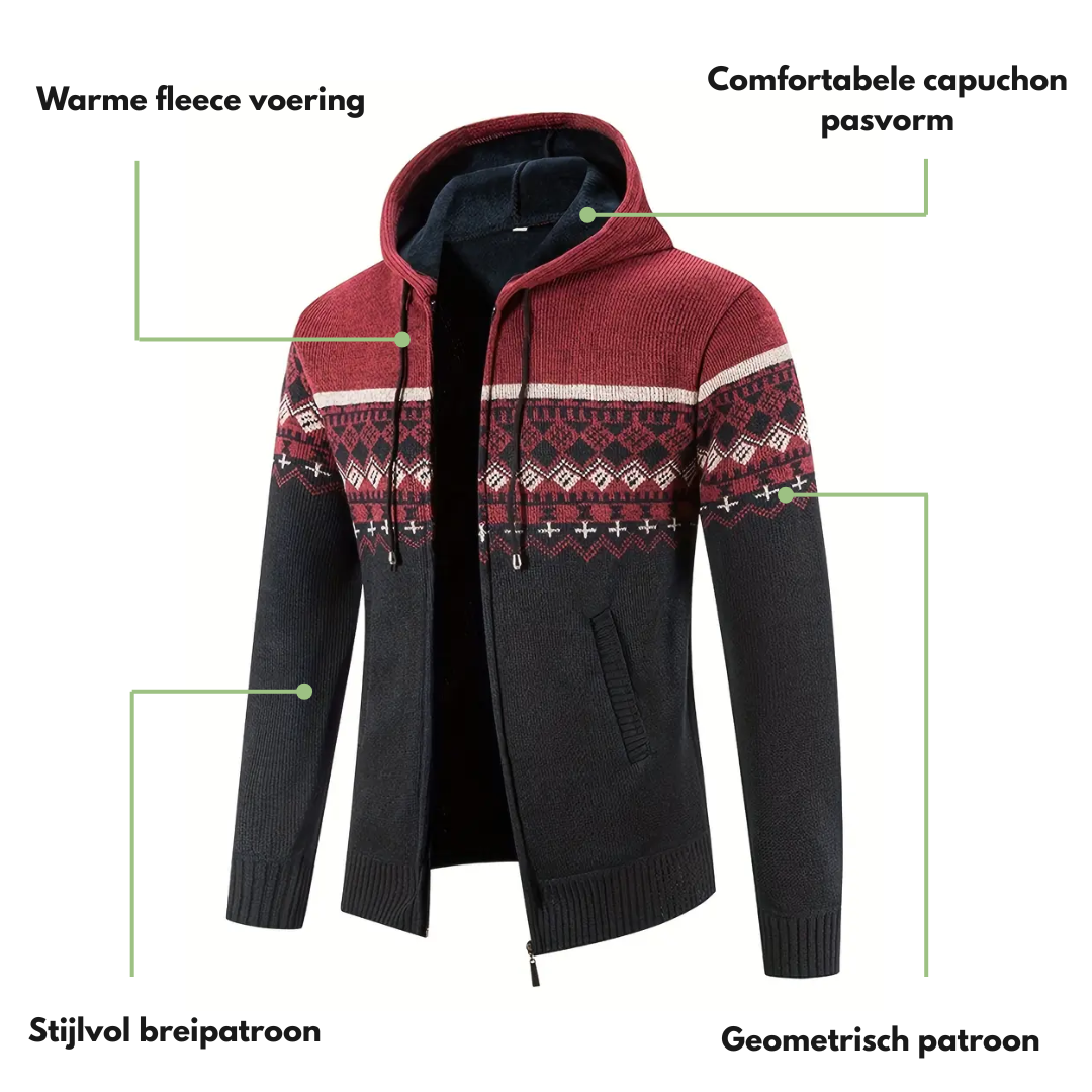 Heren Hoodie Trui – Dik Fluweel – Geometrisch Patroon