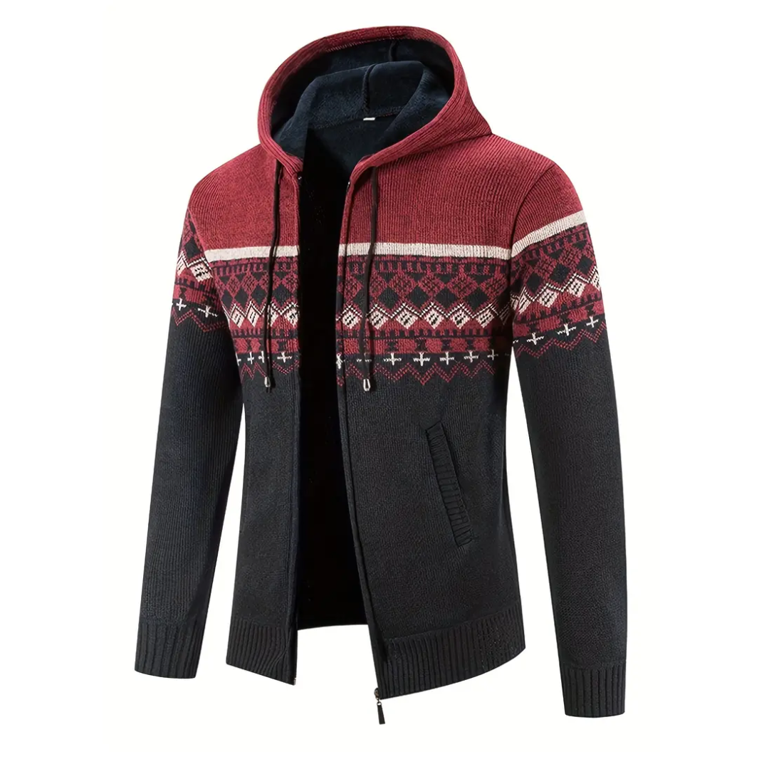 Heren Hoodie Trui – Dik Fluweel – Geometrisch Patroon