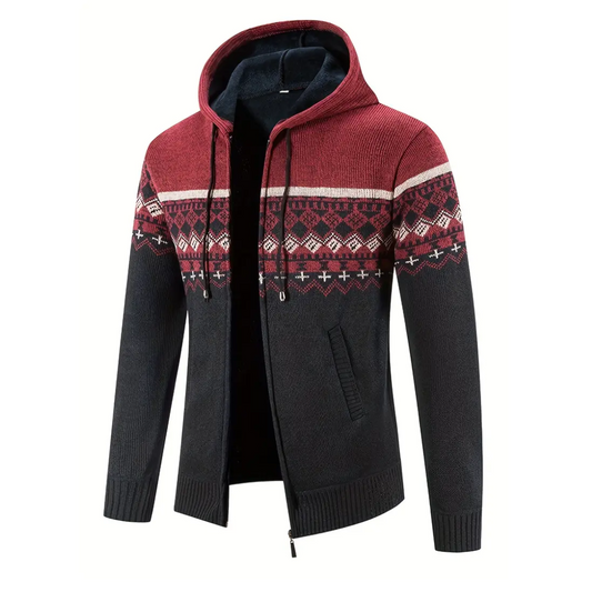 Heren Hoodie Trui – Dik Fluweel – Geometrisch Patroon
