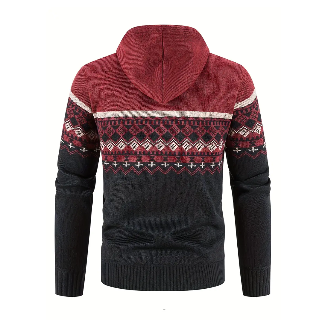 Heren Hoodie Trui – Dik Fluweel – Geometrisch Patroon