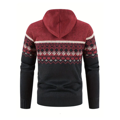 Heren Hoodie Trui – Dik Fluweel – Geometrisch Patroon