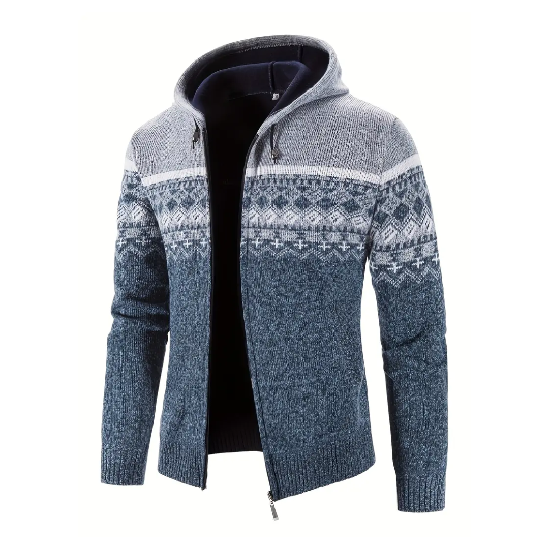 Heren Hoodie Trui – Dik Fluweel – Geometrisch Patroon