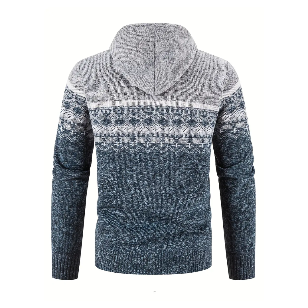Heren Hoodie Trui – Dik Fluweel – Geometrisch Patroon