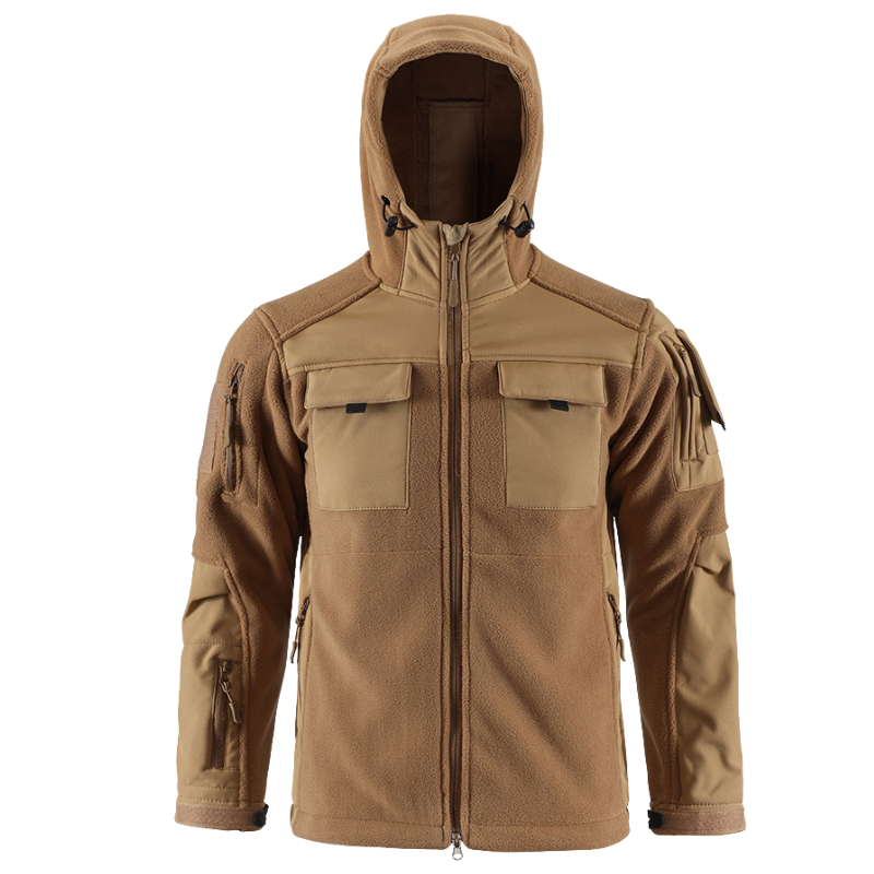 Heren fleecevest tactisch met capuchon in camouflage