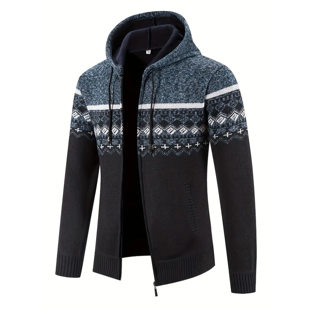 Heren Hoodie Trui – Dik Fluweel – Geometrisch Patroon