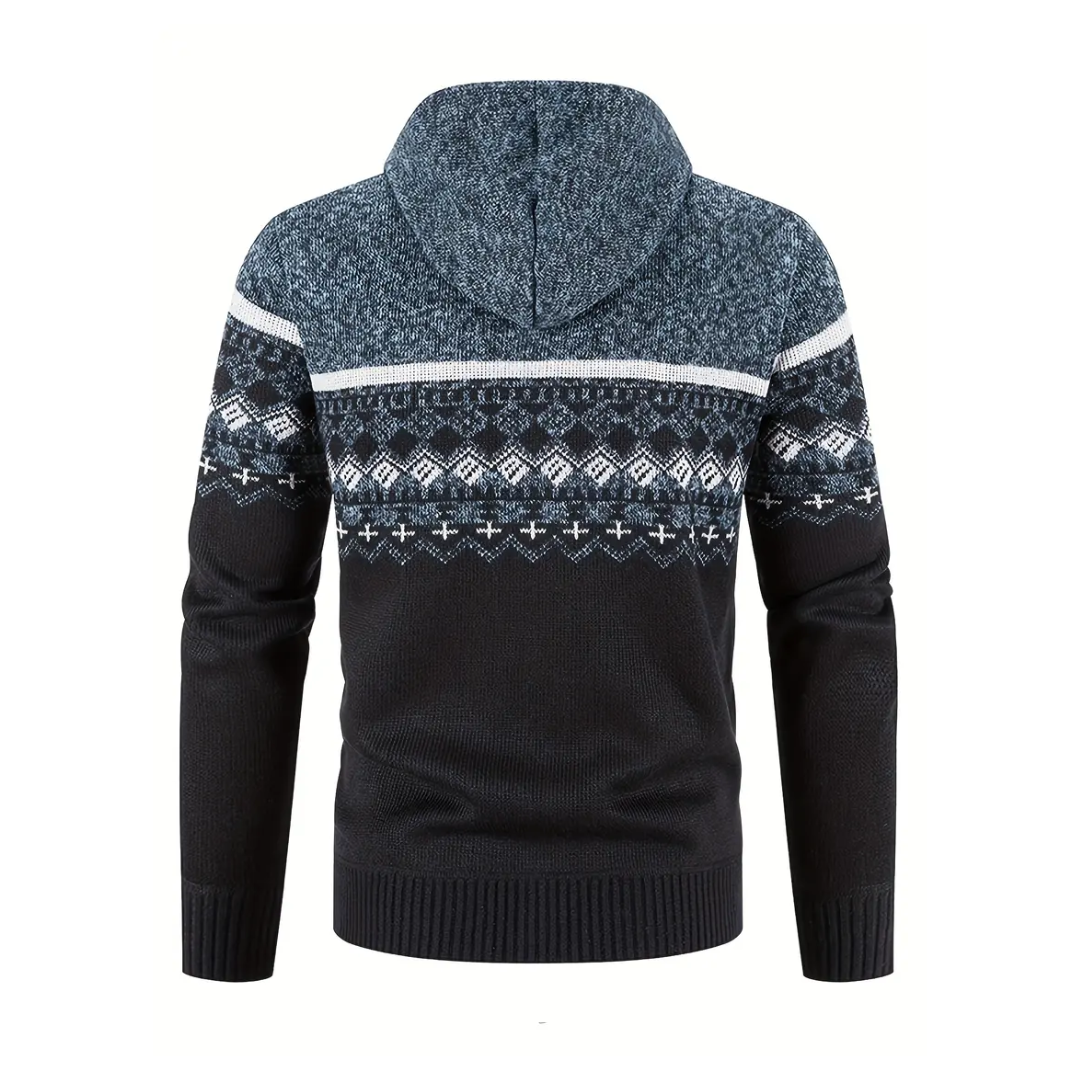 Heren Hoodie Trui – Dik Fluweel – Geometrisch Patroon