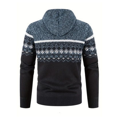 Heren Hoodie Trui – Dik Fluweel – Geometrisch Patroon