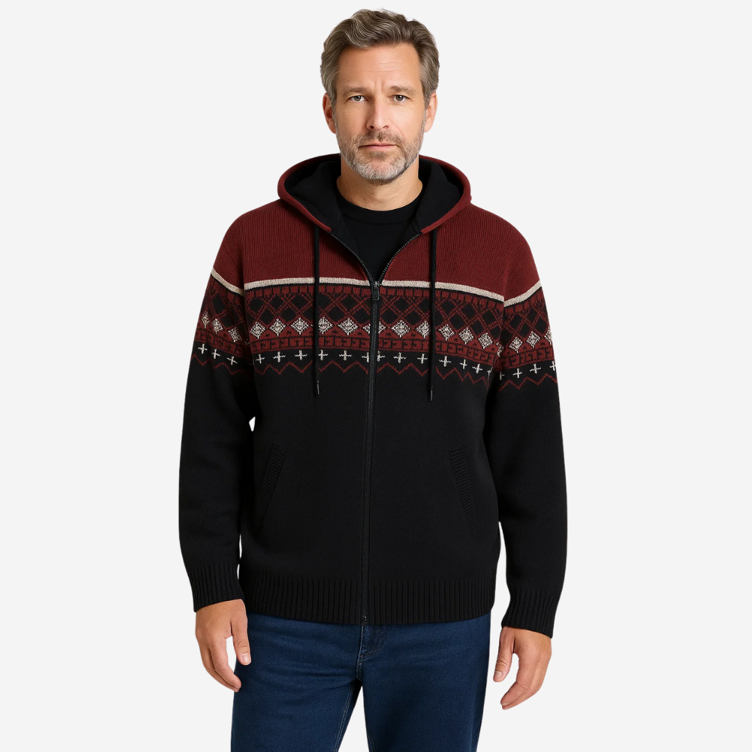 Heren Hoodie Trui – Dik Fluweel – Geometrisch Patroon