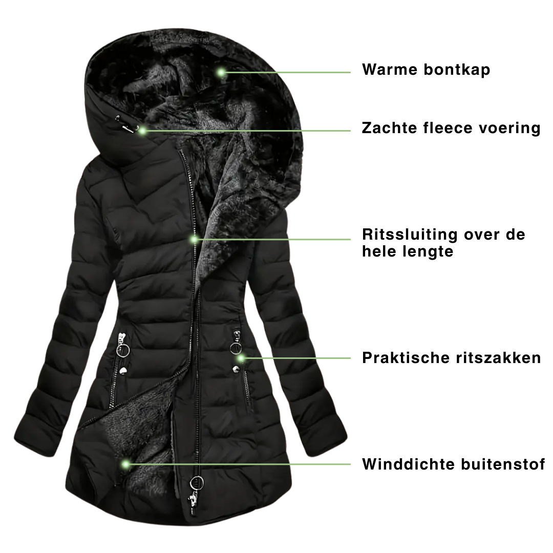 Dames Winterjas – Lange Warme Parka – met Bontvoering